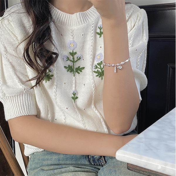 粉珍珠 愛心碎銀手鍊碎銀手鍊 