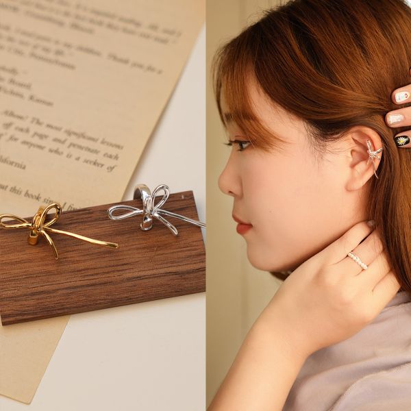 緞帶蝴蝶結 純銀耳骨夾 單只售 