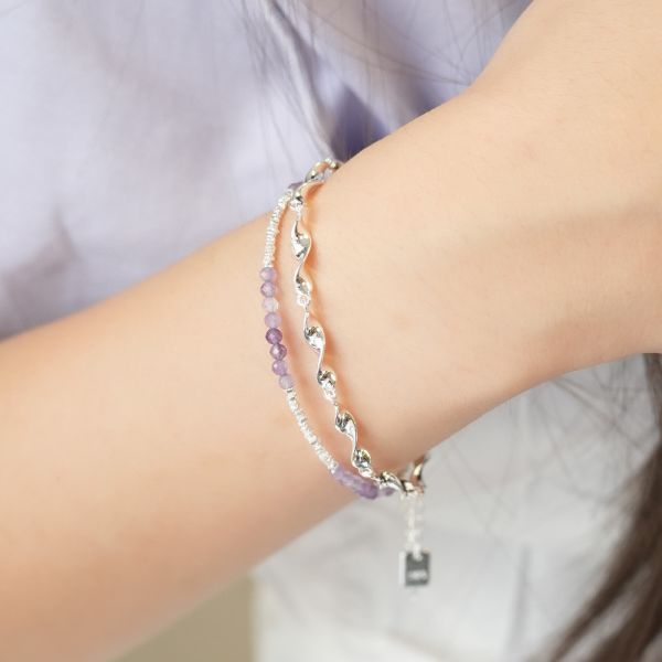 冰沁清透 紫水晶 碎銀手鍊 韓系純銀手鍊,S925抗敏手環,簡約手鍊推薦,女生日常百搭手鍊,情侶手鍊純銀,姐妹手鍊禮物,純銀手環,韓系風格,個性手鍊推薦