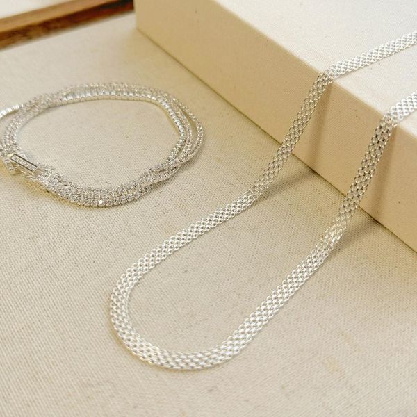 時髦寬編織 純銀項鍊 