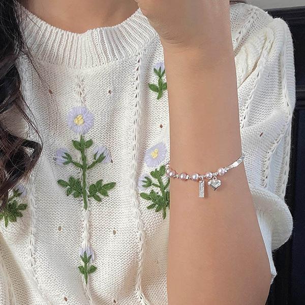 粉珍珠 愛心碎銀手鍊碎銀手鍊 