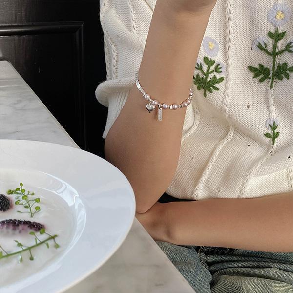 粉珍珠 愛心碎銀手鍊碎銀手鍊 