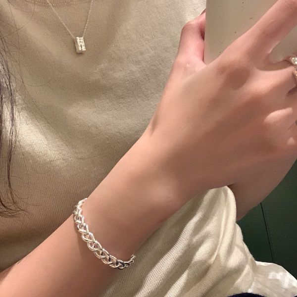 時髦！交錯編織 厚磅純銀手鐲 