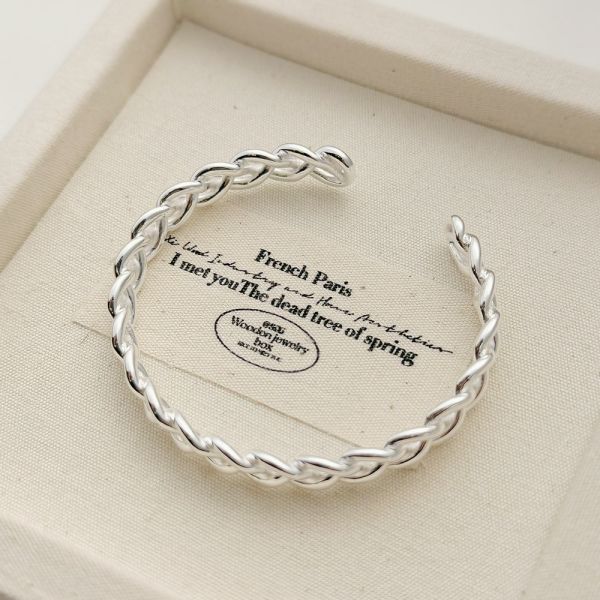 時髦！交錯編織 厚磅純銀手鐲 