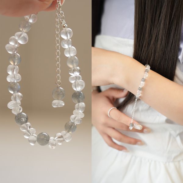 清冷女伶 拉長石白水晶 手串手鍊 韓系純銀手鍊,S925抗敏手環,簡約手鍊推薦,女生日常百搭手鍊,情侶手鍊純銀,姐妹手鍊禮物,純銀手環,韓系風格,個性手鍊推薦
