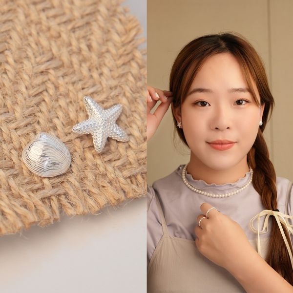 沙灘浪漫 貝殼海星 純銀耳釘 韓系純銀耳環,S925抗敏耳釘,女生氣質耳環推薦,小巧純銀耳環,抗敏耳環不過敏,百搭日常耳環,簡約韓系耳飾