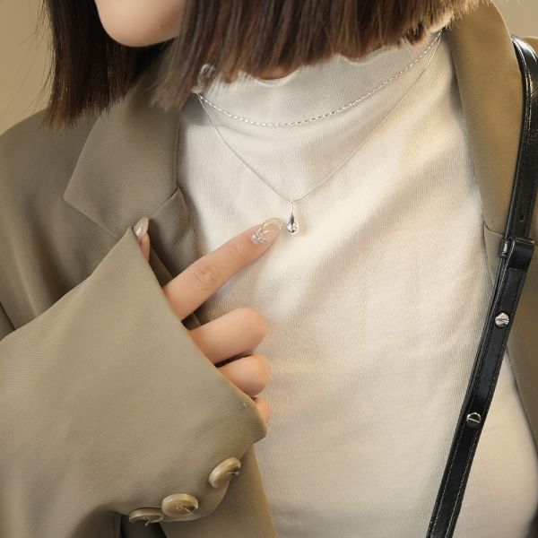 率性水滴 米粒蛇骨 純銀雙鍊項鍊 韓系純銀項鍊,S925鎖骨鍊推薦,女生百搭項鍊,韓系氣質鎖骨鍊,抗敏項鍊推薦,日常穿搭項鍊