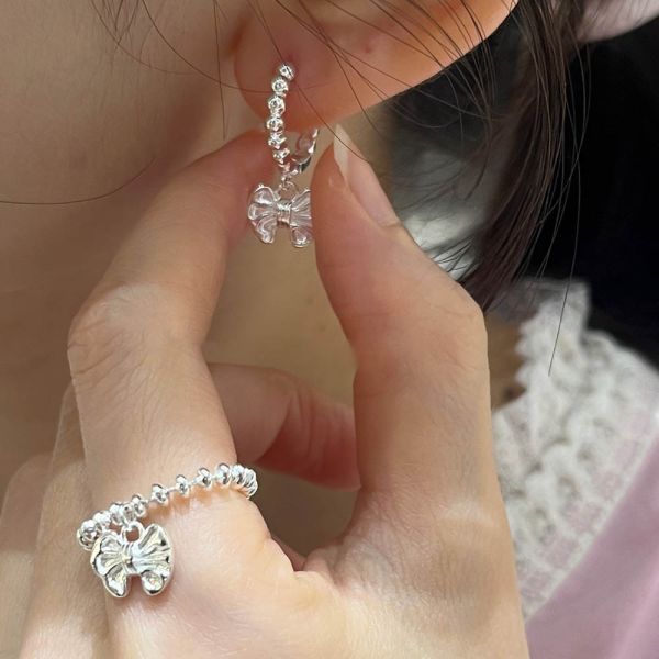 雲朵蝴蝶結 圓珠珠 易扣耳環 