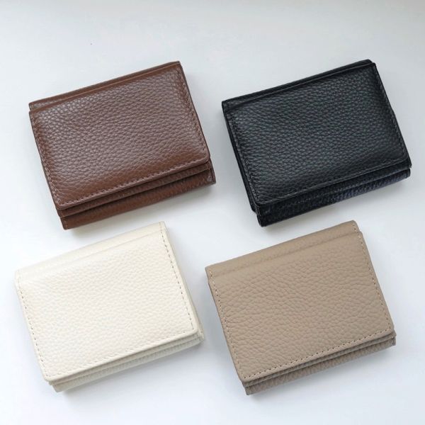 真皮荔枝紋三折短錢包 