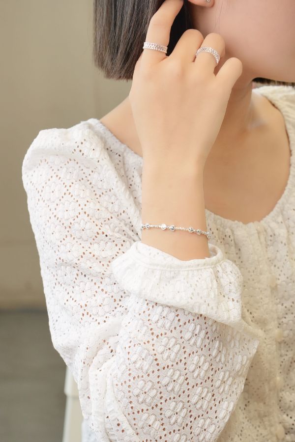 厚磅雙愛心 純銀手鍊 