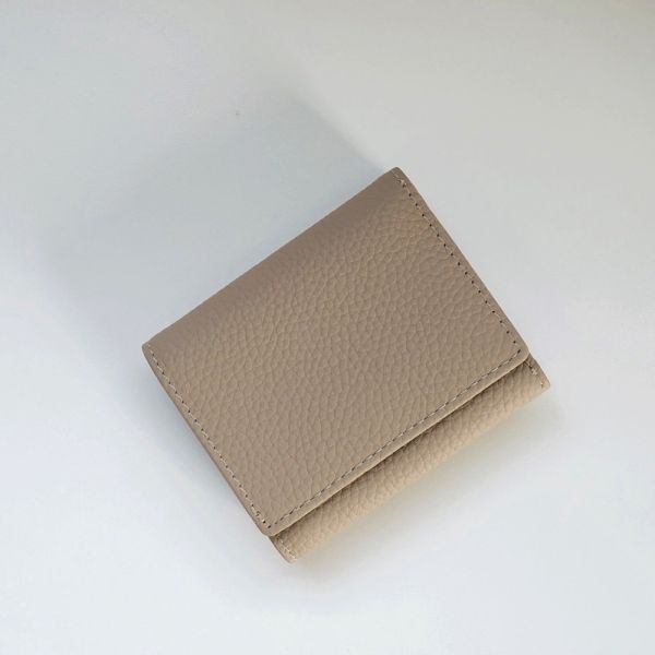 真皮荔枝紋三折短錢包 