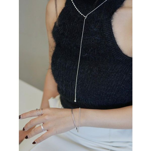 超長！拼接圓珠 垂墜項鍊 韓系純銀項鍊,S925鎖骨鍊推薦,女生百搭項鍊,韓系氣質鎖骨鍊,抗敏項鍊推薦,日常穿搭項鍊