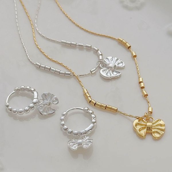 雲朵蝴蝶結 圓珠珠 易扣耳環 