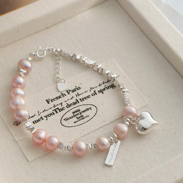 粉珍珠 愛心碎銀手鍊碎銀手鍊 