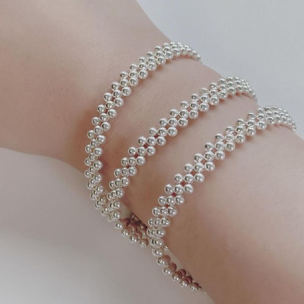 時髦圓珠編織 純銀手鍊 