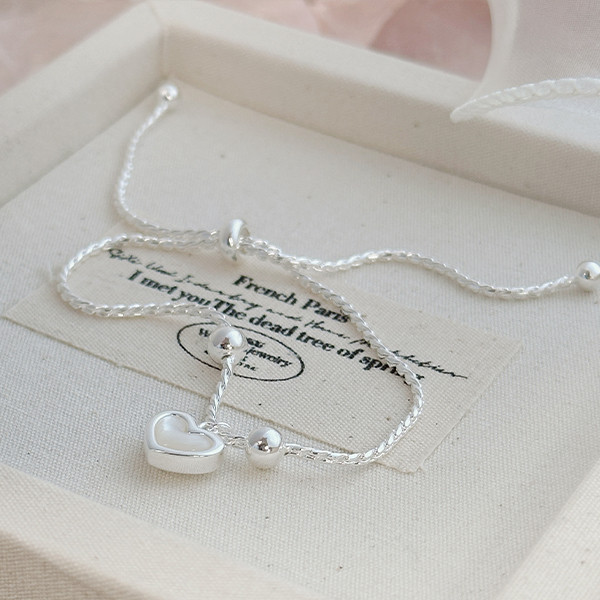 厚磅！貝殼浪漫 愛心圓珠抽繩手鍊 