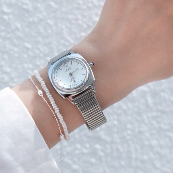 法式雙層珍珠米粒碎銀手鍊 