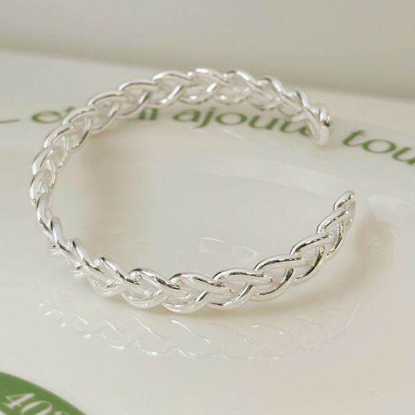 時髦！交錯編織 厚磅純銀手鐲 