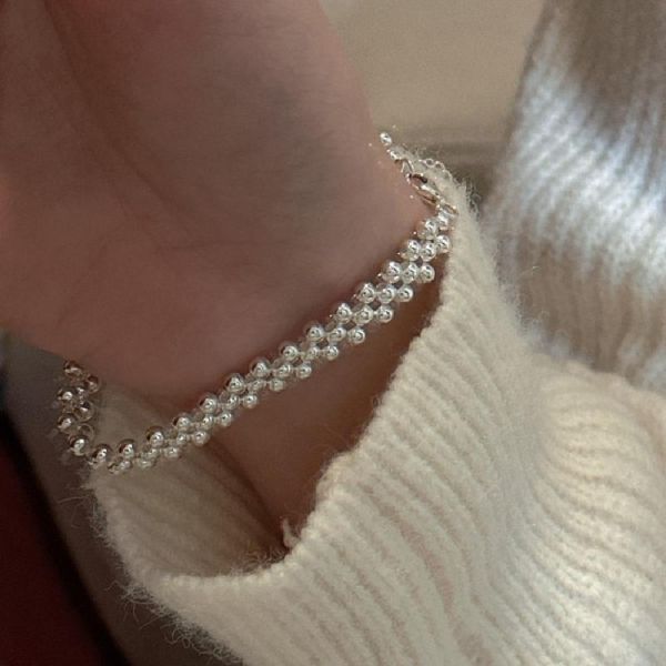 時髦圓珠編織 純銀手鍊 