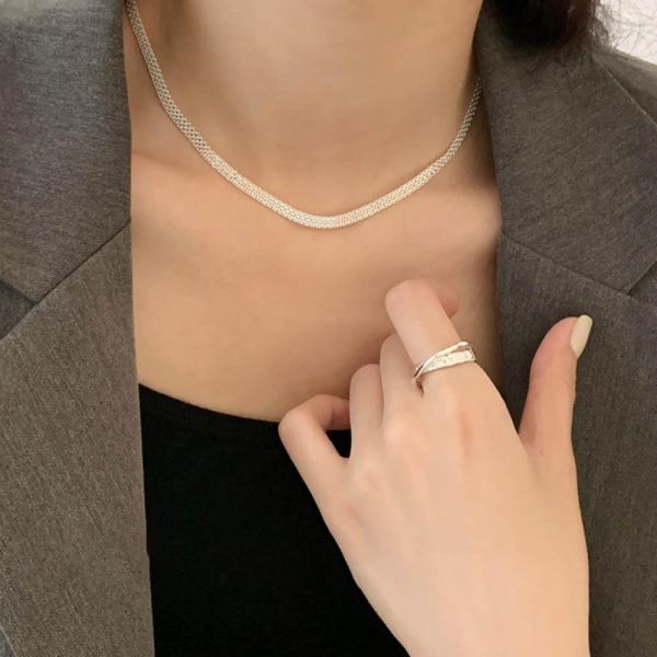 時髦寬編織 純銀項鍊 