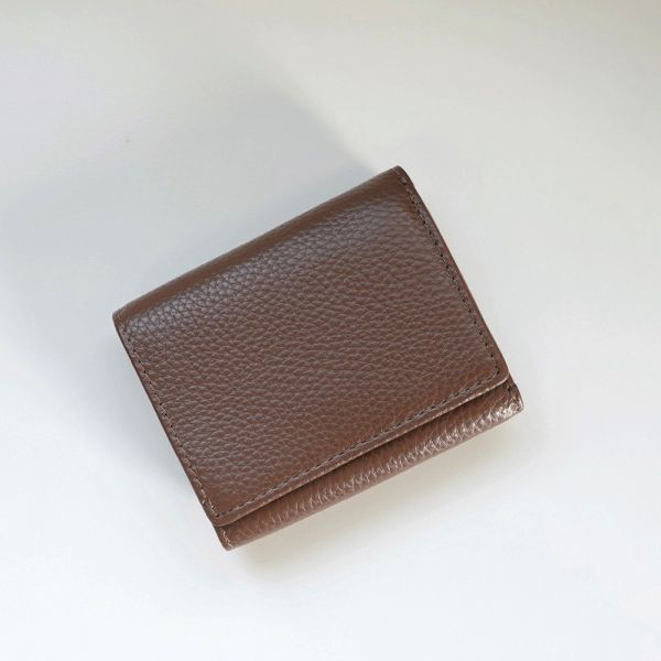 真皮荔枝紋三折短錢包 