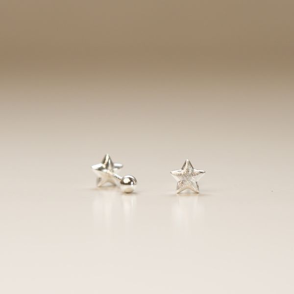 單只售 質感刷線 立體！星星轉珠耳環 短針6mm 韓系純銀耳環,S925抗敏耳釘,女生氣質耳環推薦,小巧純銀耳環,抗敏耳環不過敏,百搭日常耳環,簡約韓系耳飾