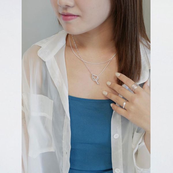 波浪感 日本小眾 雙層OT扣項鍊 