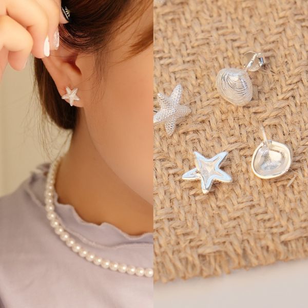 沙灘浪漫 貝殼海星 純銀耳釘 韓系純銀耳環,S925抗敏耳釘,女生氣質耳環推薦,小巧純銀耳環,抗敏耳環不過敏,百搭日常耳環,簡約韓系耳飾