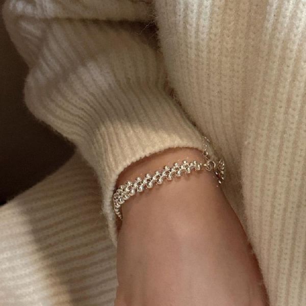 時髦圓珠編織 純銀手鍊 