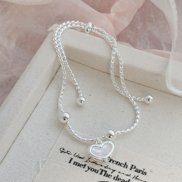 厚磅！貝殼浪漫 愛心圓珠抽繩手鍊 