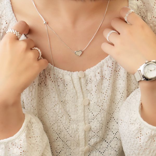 愛心貝殼 抽繩設計 純銀蛇骨項鍊 韓系純銀項鍊,S925鎖骨鍊推薦,女生百搭項鍊,韓系氣質鎖骨鍊,抗敏項鍊推薦,日常穿搭項鍊