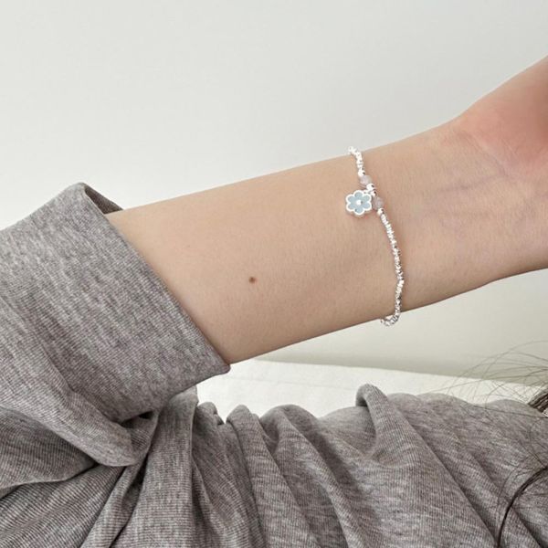 天藍小花 碎銀子 彈性純銀手鍊 