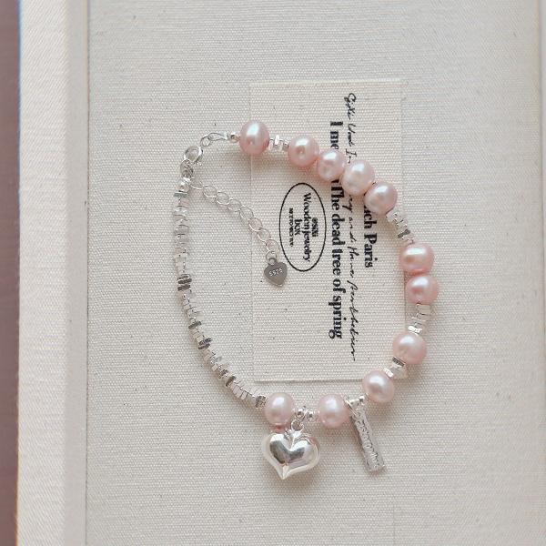 粉珍珠 愛心碎銀手鍊碎銀手鍊 