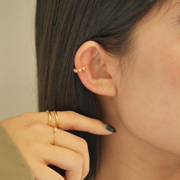 花型鑲嵌法 小圓排鑽 純銀耳骨夾 單售 