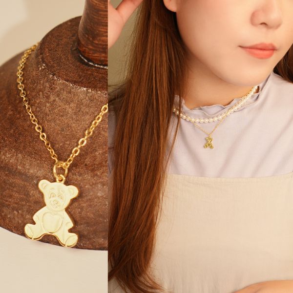 童話故事 泰迪熊純銀項鍊 韓系純銀項鍊,S925鎖骨鍊推薦,女生百搭項鍊,韓系氣質鎖骨鍊,抗敏項鍊推薦,日常穿搭項鍊