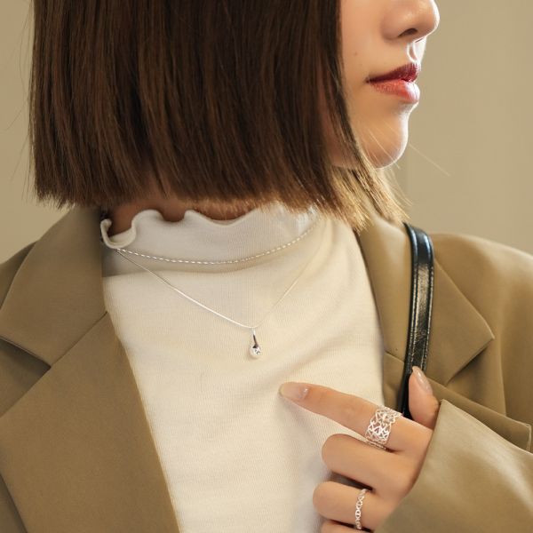 率性水滴 米粒蛇骨 純銀雙鍊項鍊 韓系純銀項鍊,S925鎖骨鍊推薦,女生百搭項鍊,韓系氣質鎖骨鍊,抗敏項鍊推薦,日常穿搭項鍊