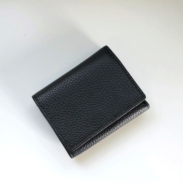 真皮荔枝紋三折短錢包 