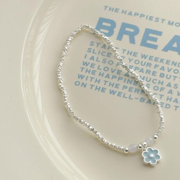 天藍小花 碎銀子 彈性純銀手鍊 