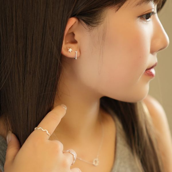 單只售 質感刷線 立體！星星轉珠耳環 短針6mm 韓系純銀耳環,S925抗敏耳釘,女生氣質耳環推薦,小巧純銀耳環,抗敏耳環不過敏,百搭日常耳環,簡約韓系耳飾