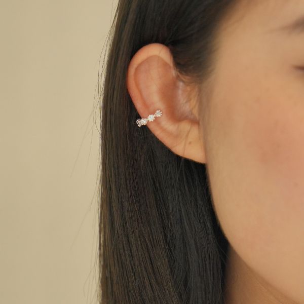 花型鑲嵌法 小圓排鑽 純銀耳骨夾 單售 