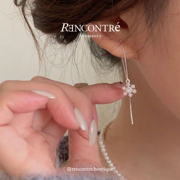 小雪花 流蘇長線 純銀耳釘 