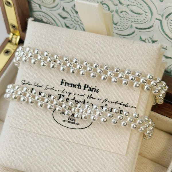 時髦圓珠編織 純銀手鍊 