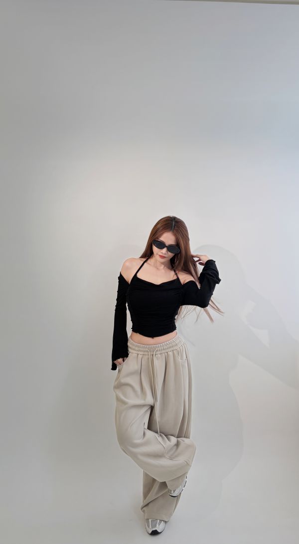 Xmas純欲系假兩件垂領繞脖Bratop 黑 