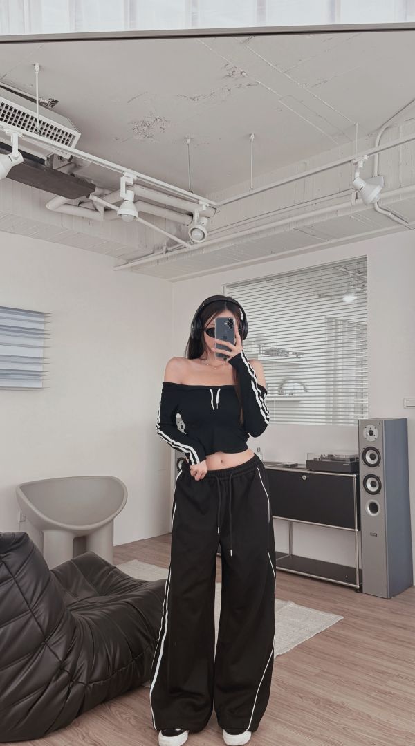 COZY 女團甜酷線條抽繩棉褲 