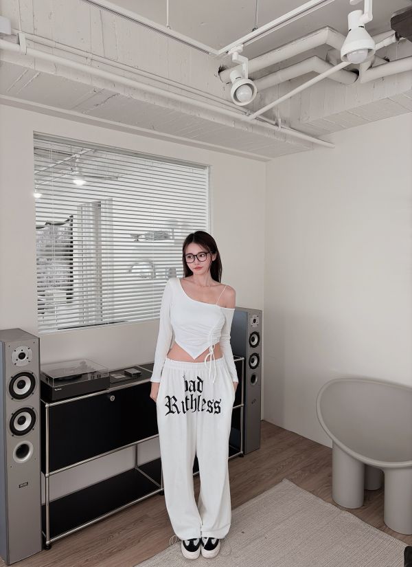 COZY露肩抽繩設計感長袖Bratop 白 