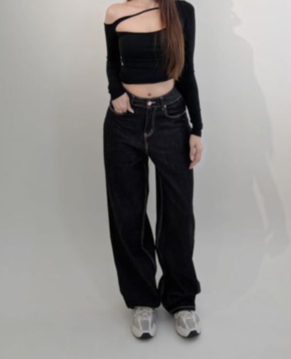 Xmas愛心潑漆原色牛仔長褲 