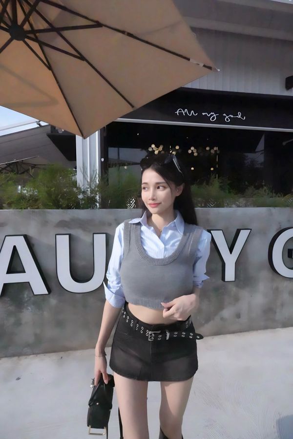 MIAMI美式刷色牛仔短褲裙 黑灰色 
