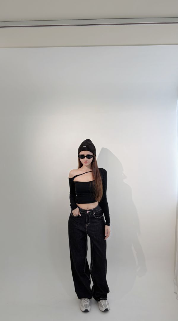 Xmas愛心潑漆原色牛仔長褲 