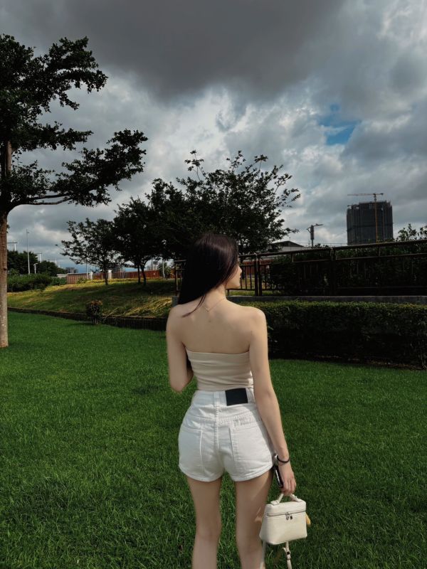 RESORT 度假絲巾抓皺不規則平口 杏 