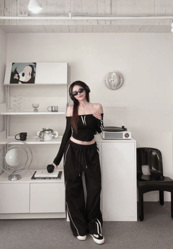 COZY 女團甜酷線條抽繩棉褲 